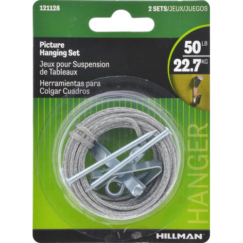 [121128] Hillman AnchorWire Steel-Plated Conventional Picture Hanging Set 50 Lb. 2 Pack