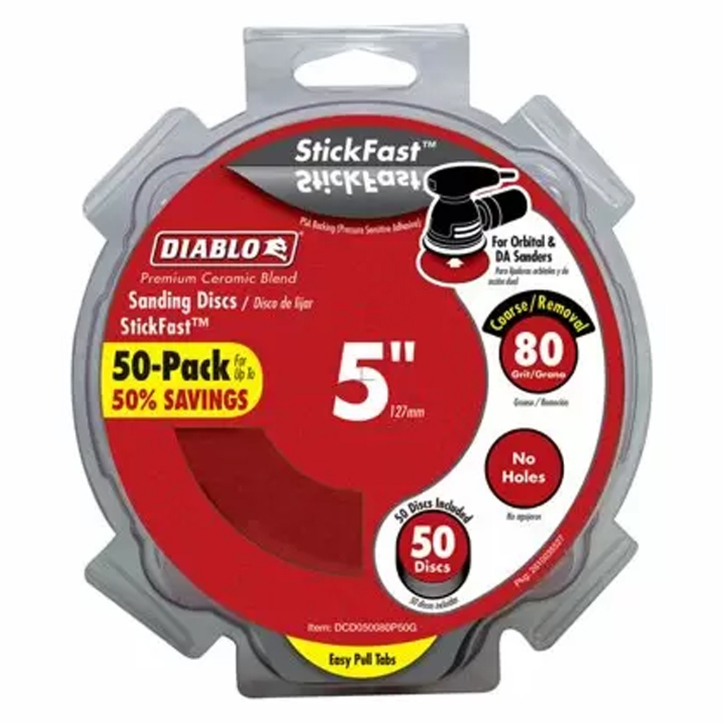 Diablo StickFast 5 in. Ceramic Blend Adhesive Sanding Disc 80 Grit Coarse 50 Pk