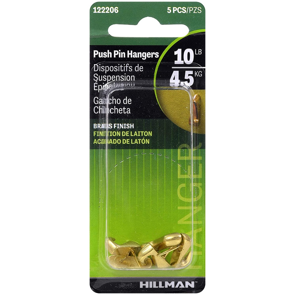 Hillman AnchorWire Brass-Plated Gold Push Pin Picture Hook 10 Lb. 5 Pack