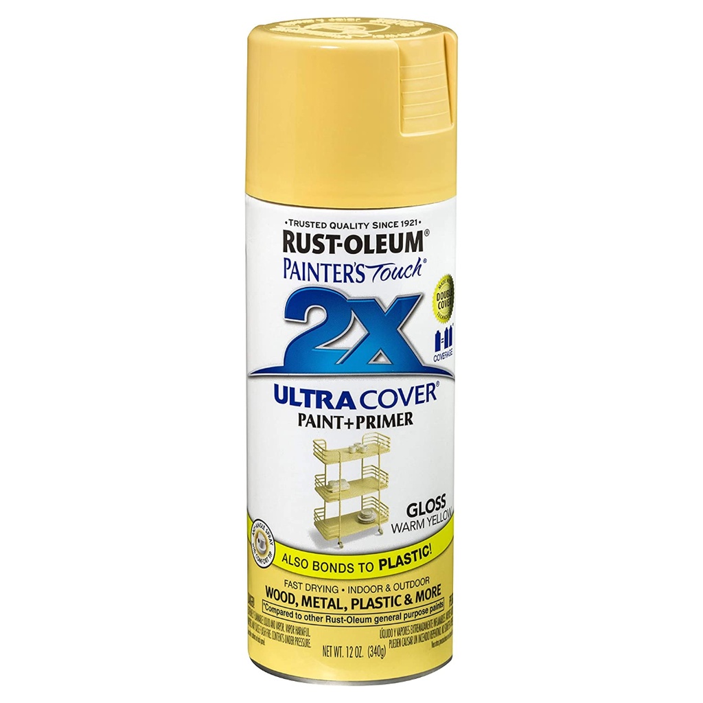 Rust-Oleum Painter's Touch 2X Ultra Cover Gloss Warm Yellow Paint+Primer Spray Paint 12 Oz