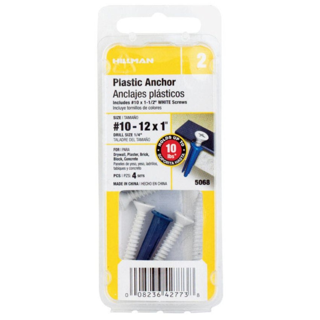 [5068] Hillman .190 in. Dia. X 1 in. L Plastic Flat Head Conical Anchor 4 Pack