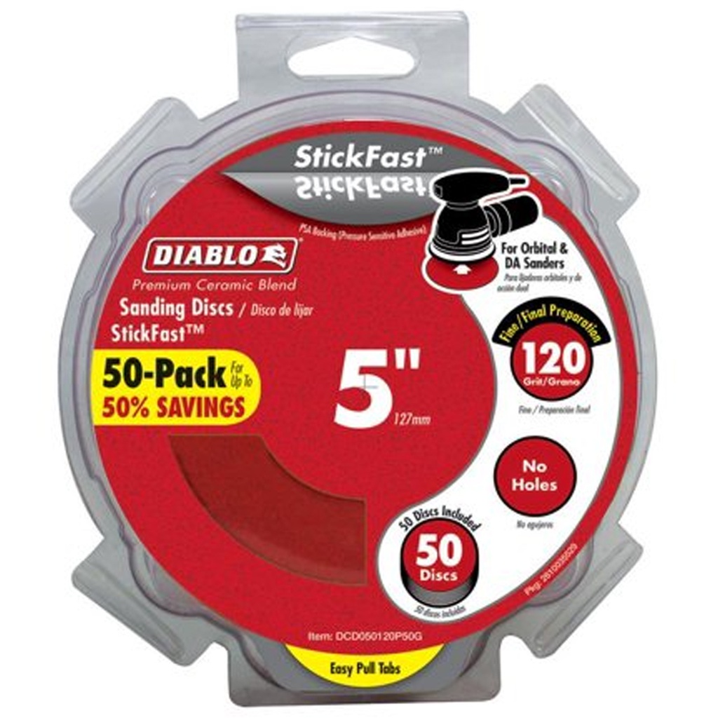 Diablo StickFast 5 in. Ceramic Blend Adhesive Sanding Disc 120 Grit Fine 50 Pk