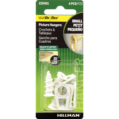 Hillman WallDriller Brass-Plated Drywall Picture Hook 35 Lb. 4 Pack