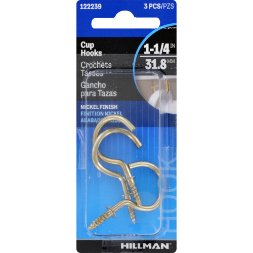 CUP HOOKS  1-1/4 NICKEL FIN. PK3