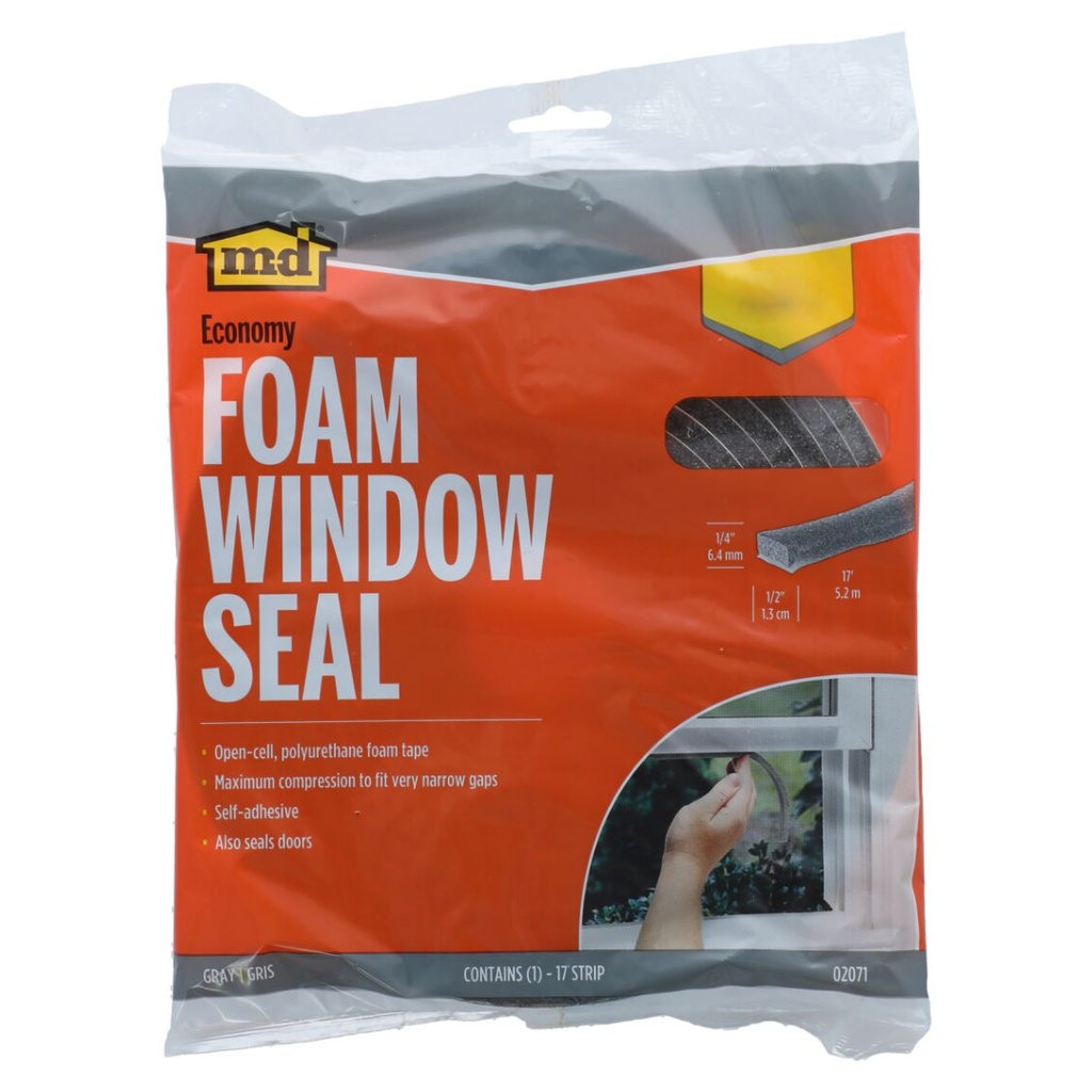 M-D Building Products Gray Foam Weather Stripping Tape for Doors and Windows 204 in. L X 0.5 in