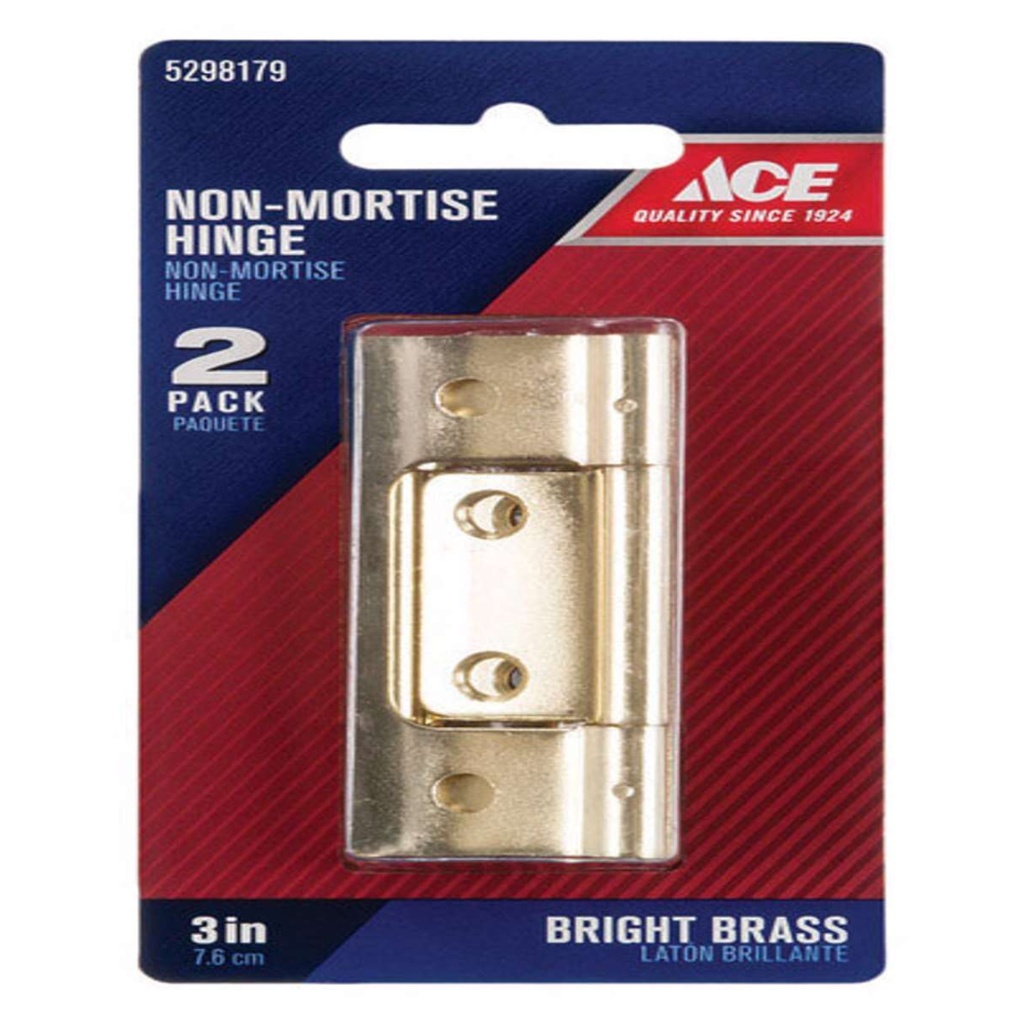 [5298179] Ace 2.75 in. W X 3 in. L Bright Brass Brass Non-Mortise Hinge 2 Pk