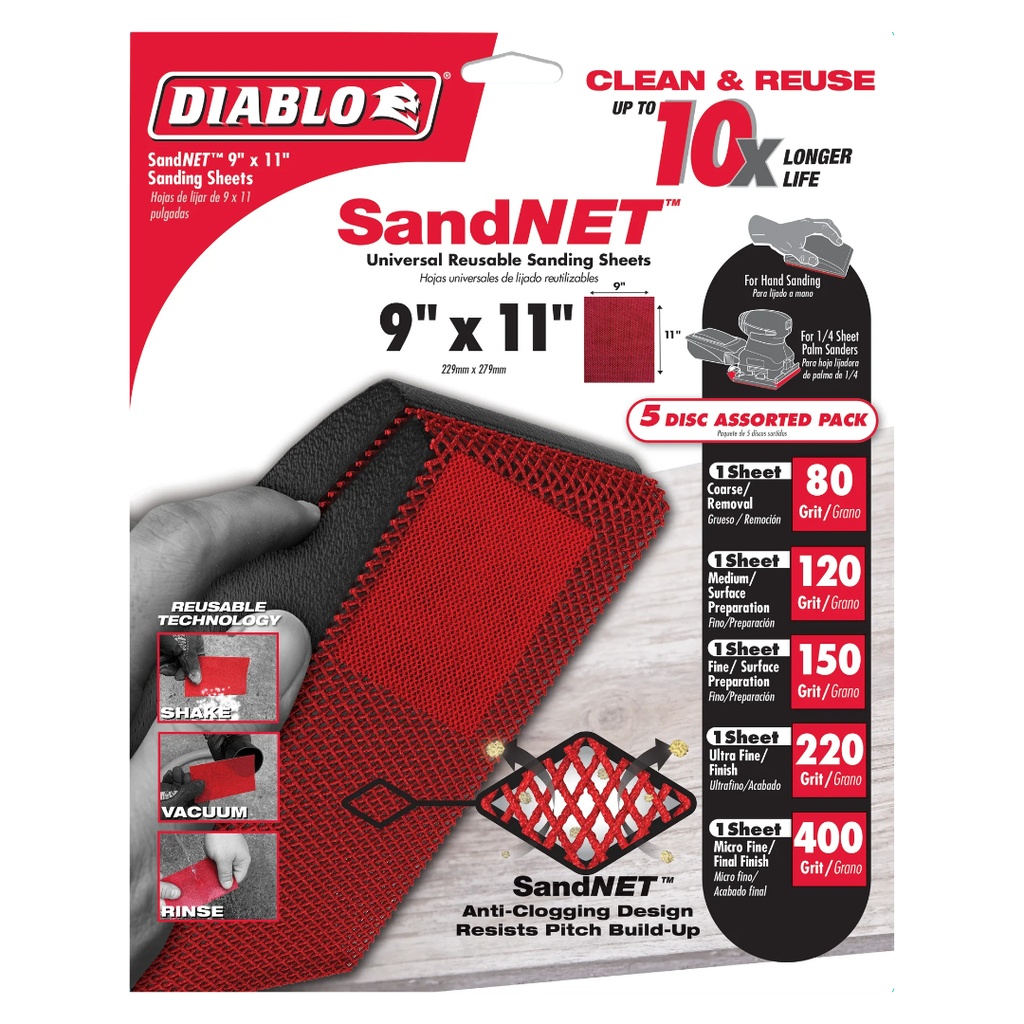 Diablo SandNet 9 in. L X 11 in. W Assorted Grit Ceramic Blend All Purpose Sandpaper 5 Pk