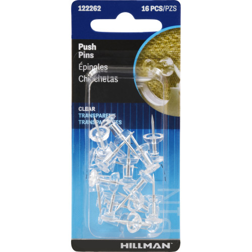 Hillman Clear Push Pins 16 Pk