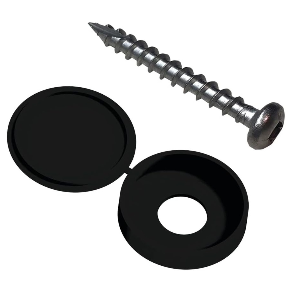 [73025527] 1-1/2 in. Length #8 External Square Round Stainless Steel Decorator Screws and Cover Black (12-Pack)