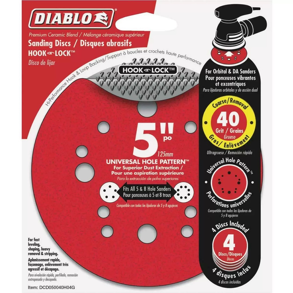 Diablo 5 in. Ceramic Blend Hook and Lock Sanding Disc 40 Grit Ultra Coarse 4 Pk