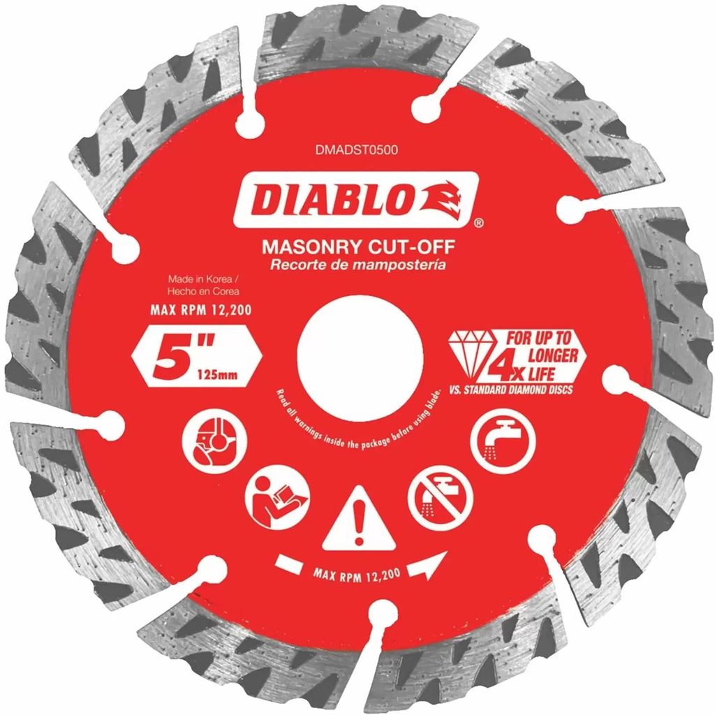 [DMADST0500] Diablo 5 in. D X 7/8 in. Diamond Segmented Turbo Masonry Cut-Off Disc 1 Pk