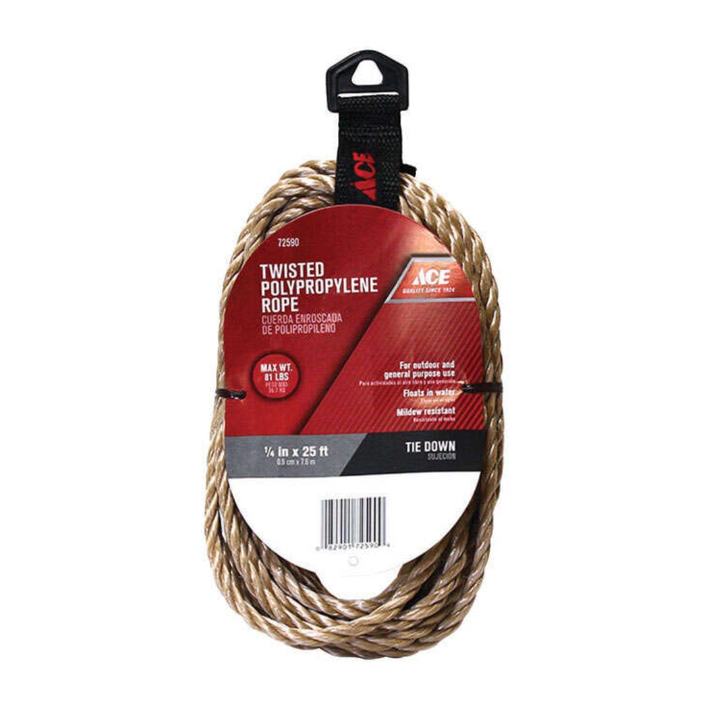 Ace 1/4 in. D X 25 Ft. L Brown Twisted Poly Rope