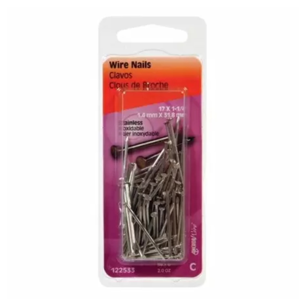 Hillman 17 Ga. X 1-1/4 in. L Stainless Steel Wire Nails 1 Pack 2 Oz.