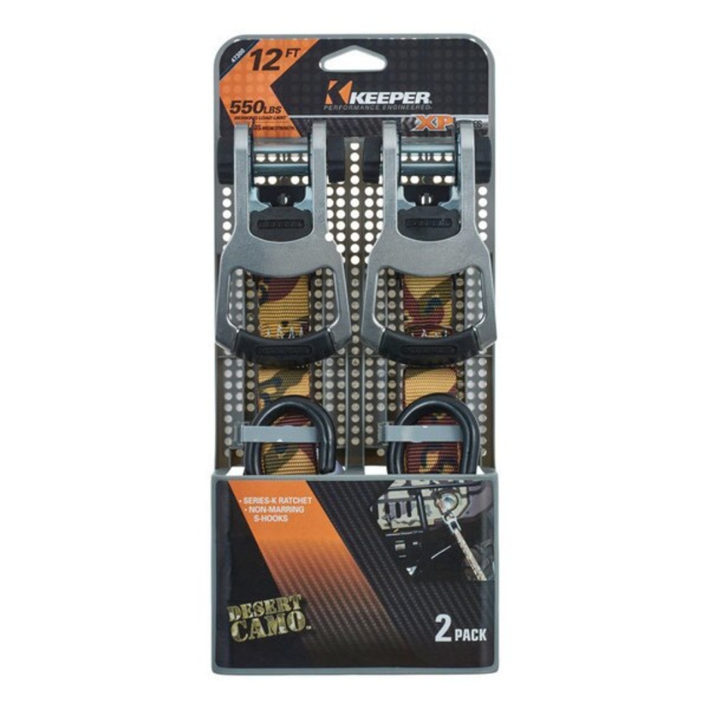 Keeper 1 in. W X 12 Ft. L Camo Ratchet Tie Down Strap 550 Lb 2 Pk