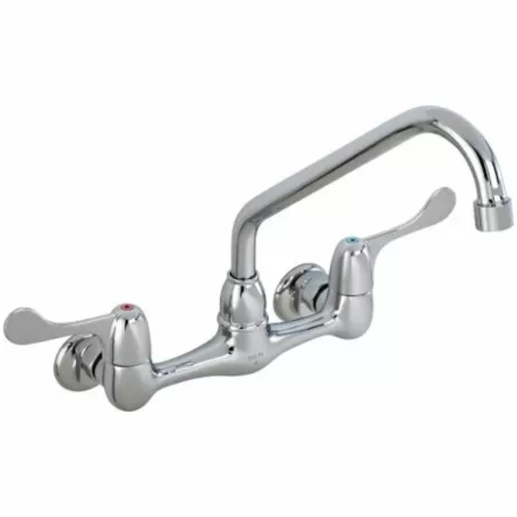 Delta 28P4202LF Commercial Laundry Faucet Wall Mount Double Handle with Swing Spout Vandal Resistant Aerator and 4" Hooded Blade Handles Chrome