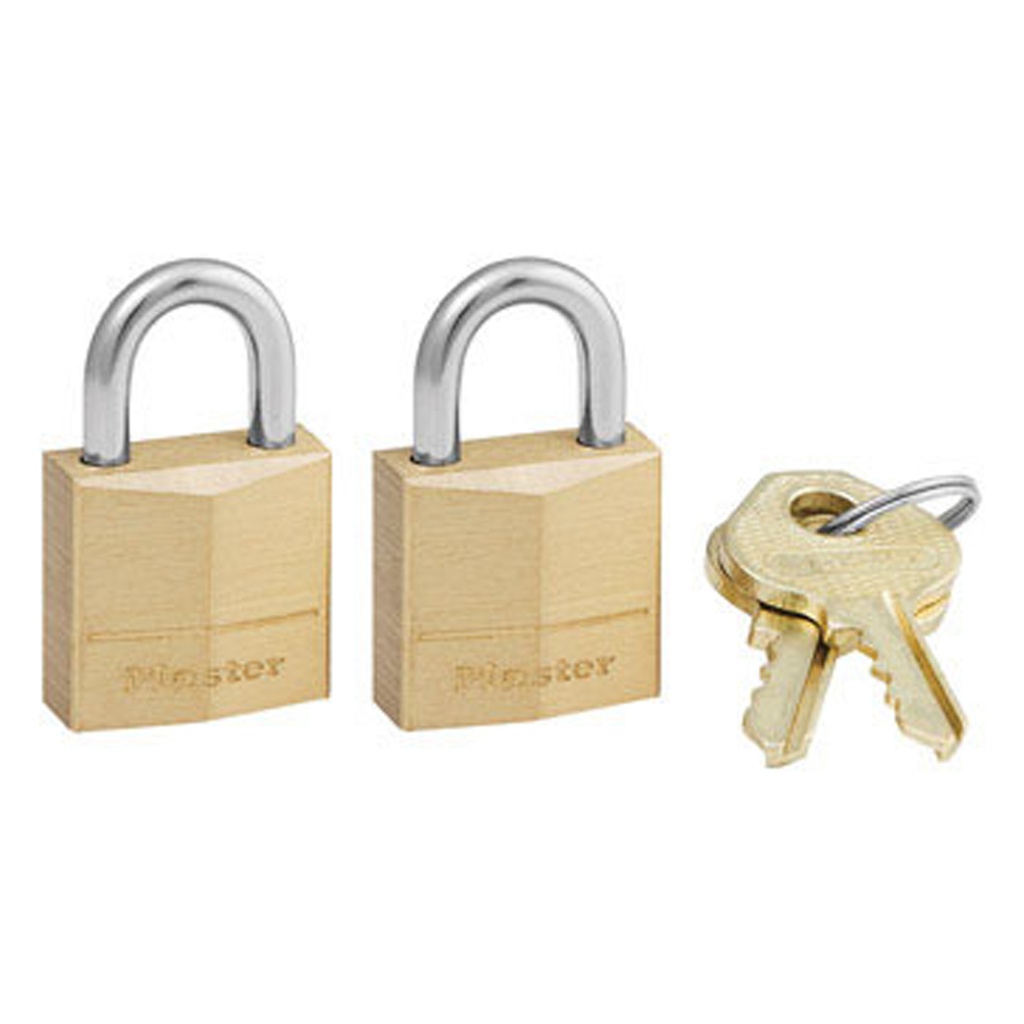 Three-Pin Brass Tumbler Locks, 0.75" Wide, 2 Locks and 2 Keys, 2/Pack