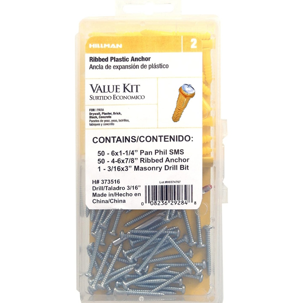 HILLMAN 0.164 in. D X 7/8 in. L Plastic Pan Head Ribbed Anchor Kit 101 Pk