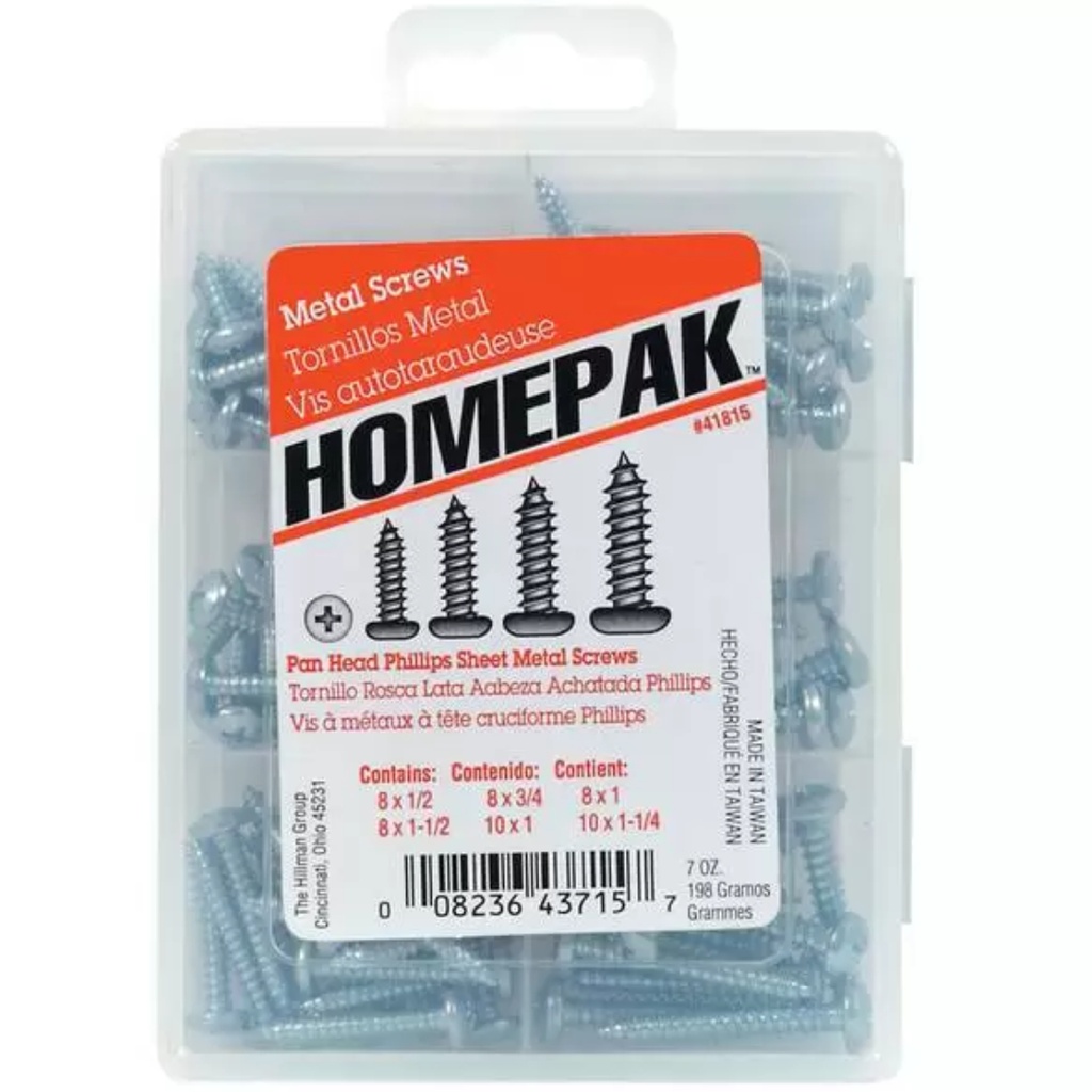 [41815A] Hillman Homepak No. 14 Phillips Pan Head Zinc-Plated Steel Sheet Metal Screw Assortment 1 Pack