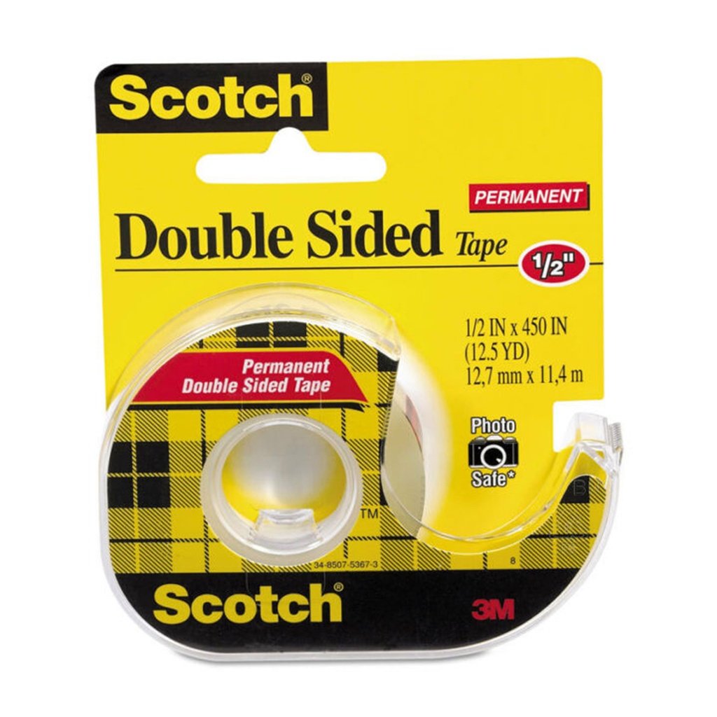Double-Sided Permanent Tape in Handheld Dispenser, 1" Core, 0.5" X 37.5 Ft, Clear