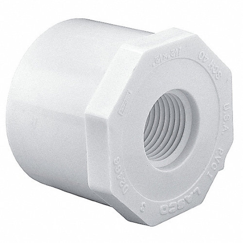 Reducing Bushing, 114 X 1 in, Spigot X FNPT, PVC, White, SCH 40 Schedule