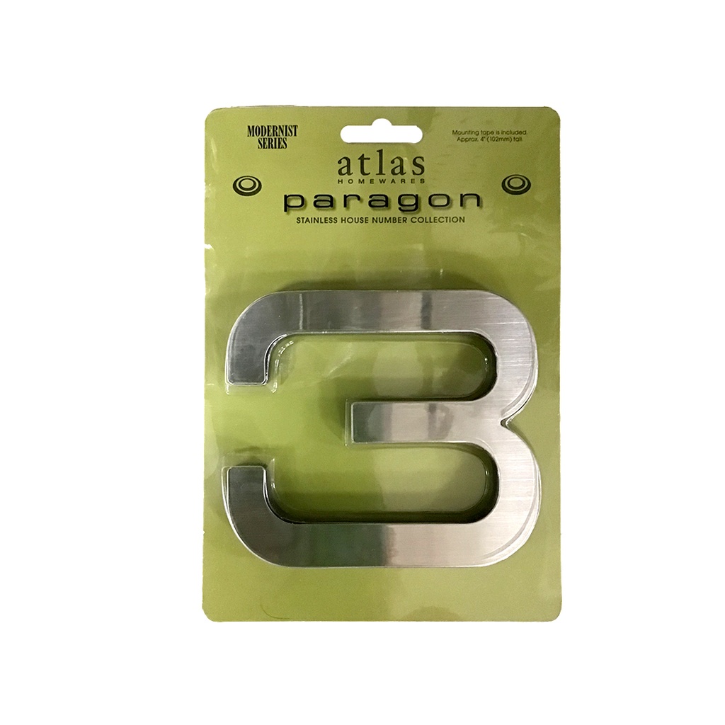 Atlas Homewares PGN3 Paragon Address Number 3 Stainless Steel Home Accents Address Numbers 3