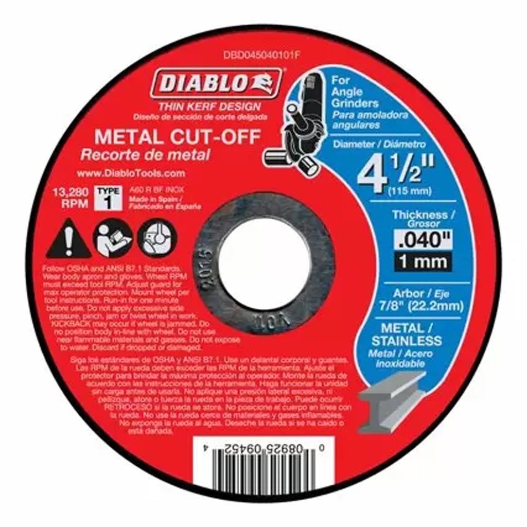 Diablo 4-1/2 in. D X 7/8 in. Aluminum Oxide Metal Cut-Off Disc 1 Pk