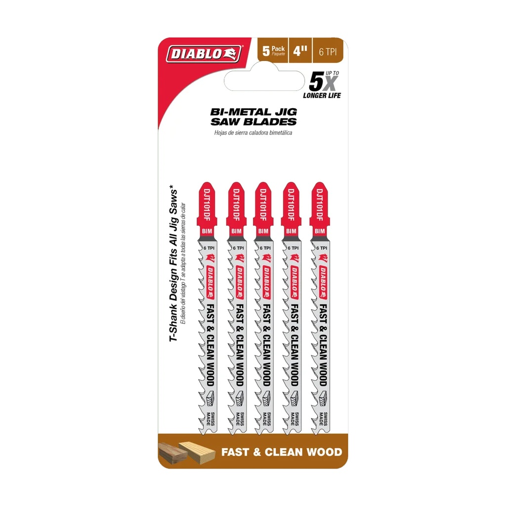 Diablo 4 in. Bi-Metal T-Shank Fast & Clean Wood Jig Saw Blade 6 TPI 5 Pk