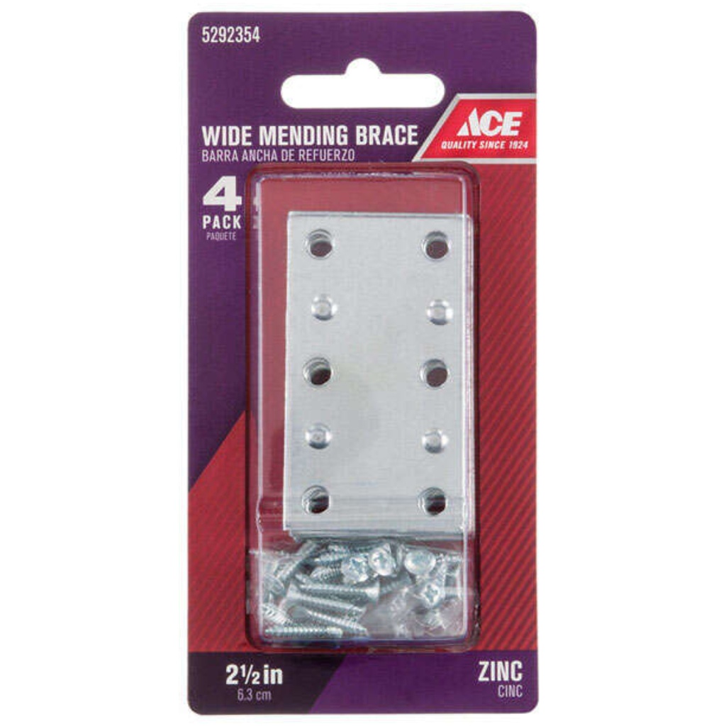 2-1/2 X 1-3/8  Zinc Wide Mending Brace Ace Mending Plates 5292354 Zinc Steel