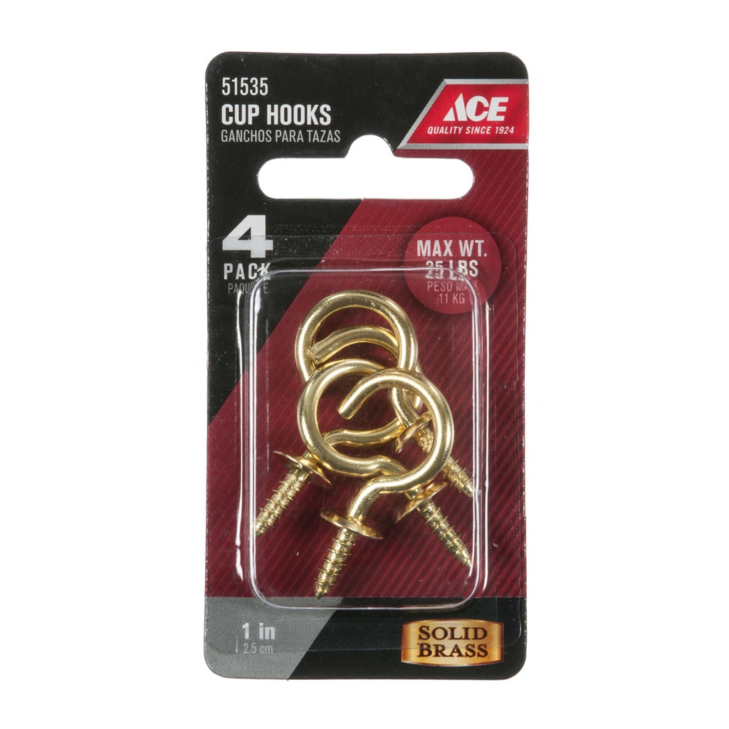 Ace 5/32 1.5 in. L Solid Brass Brass Cup Hook 1 Pk