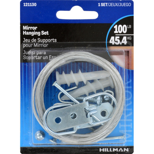 [121130] Hillman AnchorWire 100 Lbs. Capacity Silver Extra Heavy Mirror Holder Kit 4-13/16 L in.