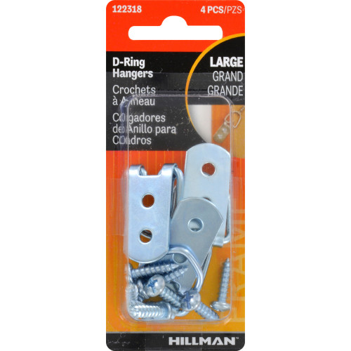 Hillman Silver Steel Large D-Ring Hanger 4 Pack 15 Lb.