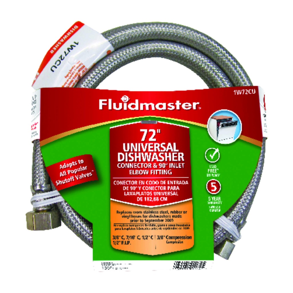 Fluidmaster 3/8 in. Compression X 1/2 in. D FIP 72 in. Stainless Steel Dishwasher Supply Line