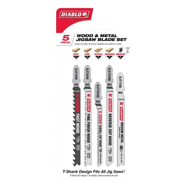 Diablo T-Shank Wood & Metal Jig Saw Blade Set 5 Pc