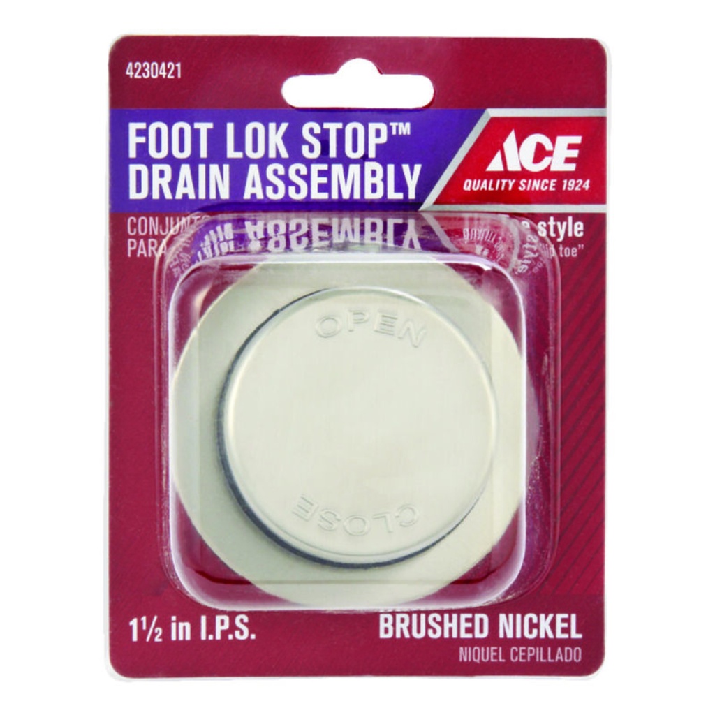 [4230421] Ace Foot Lok Stop 1-1/2 in. Brushed Nickel Metal Drain Stopper