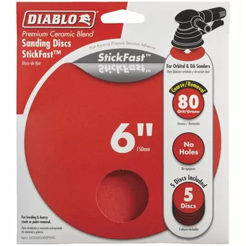 Diablo StickFast 6 in. Ceramic Blend Adhesive ROS Sanding Disc 80 Grit Coarse 5 Pk