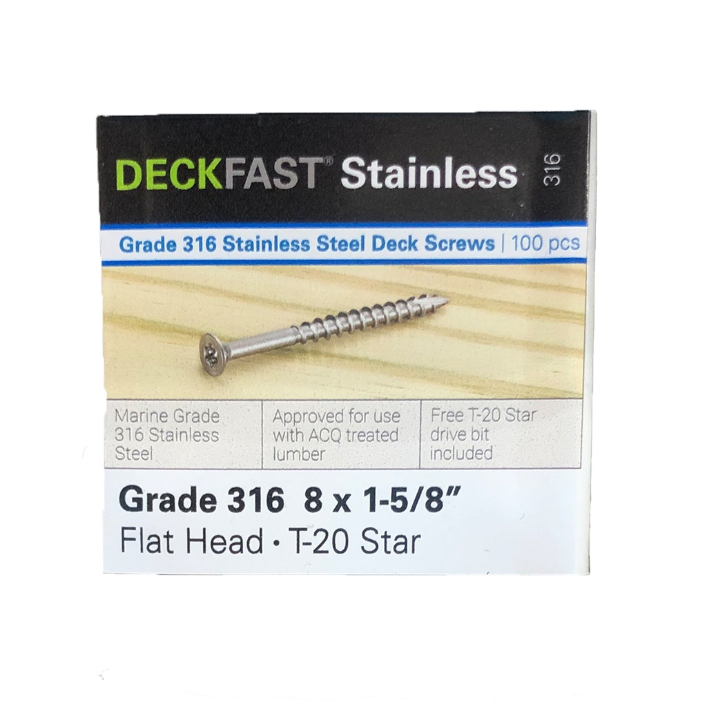DECKFAST SS316 FLAT 6X1-5/8 TORX