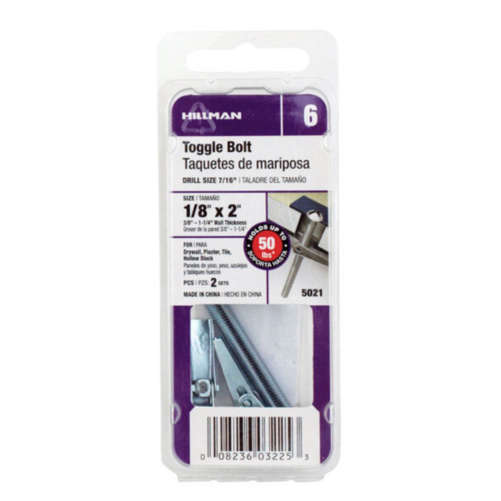 Hillman 1/8 in. Dia. X 2 in. L Round Steel Toggle Bolt 2 Pack