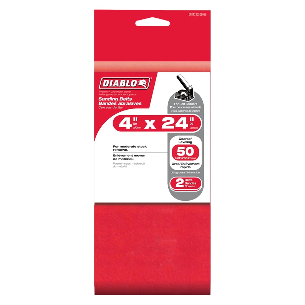 Diablo 24 in. L X 4 in. W Premium Zirconium Blend Sanding Belt 50 Grit Coarse 2 Pk