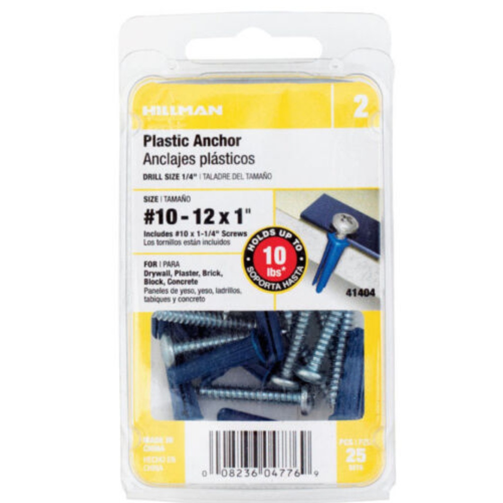 HILLMAN .19 in. D X 1 in. L Plastic Pan Head Conical Anchor 25 Pc