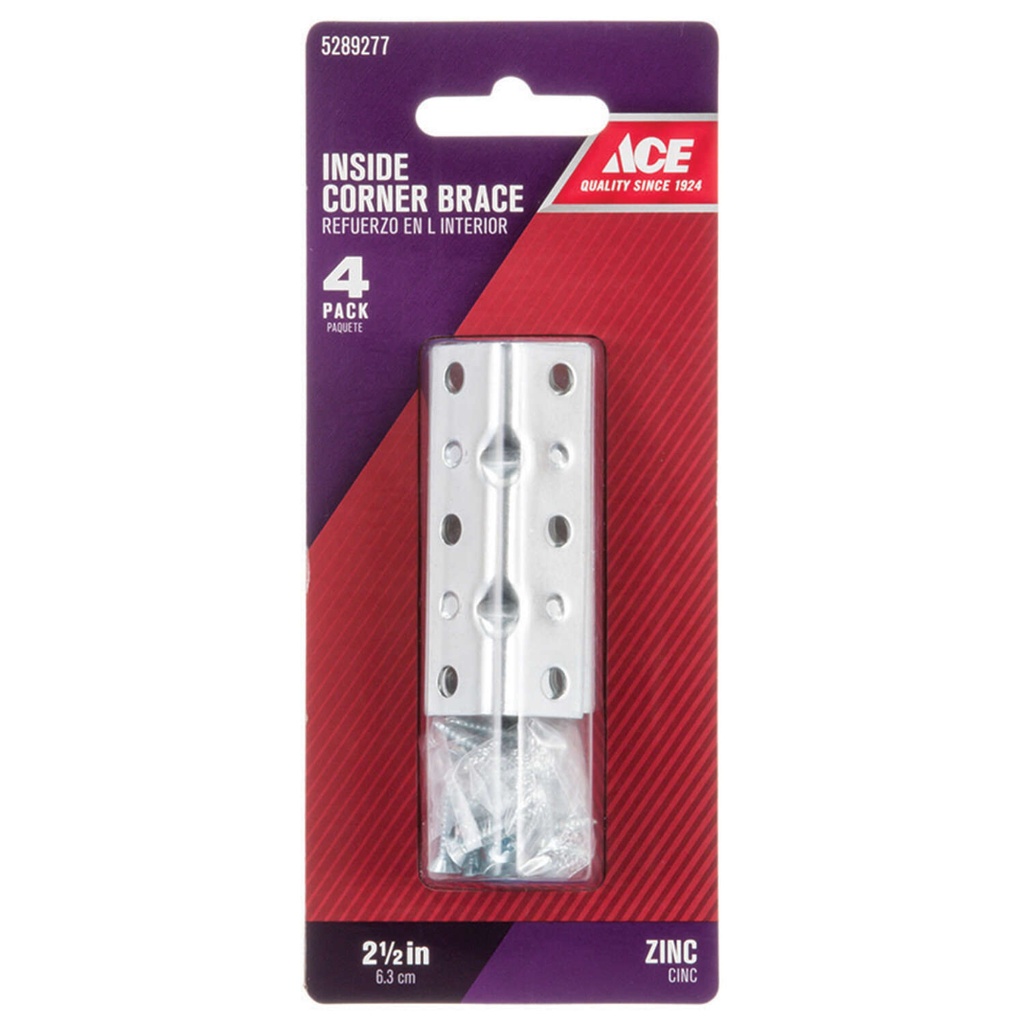 2-1/2 X 3/4  Zinc Inside Corner Brace Ace Corner Mending Plates 5289277 Zinc