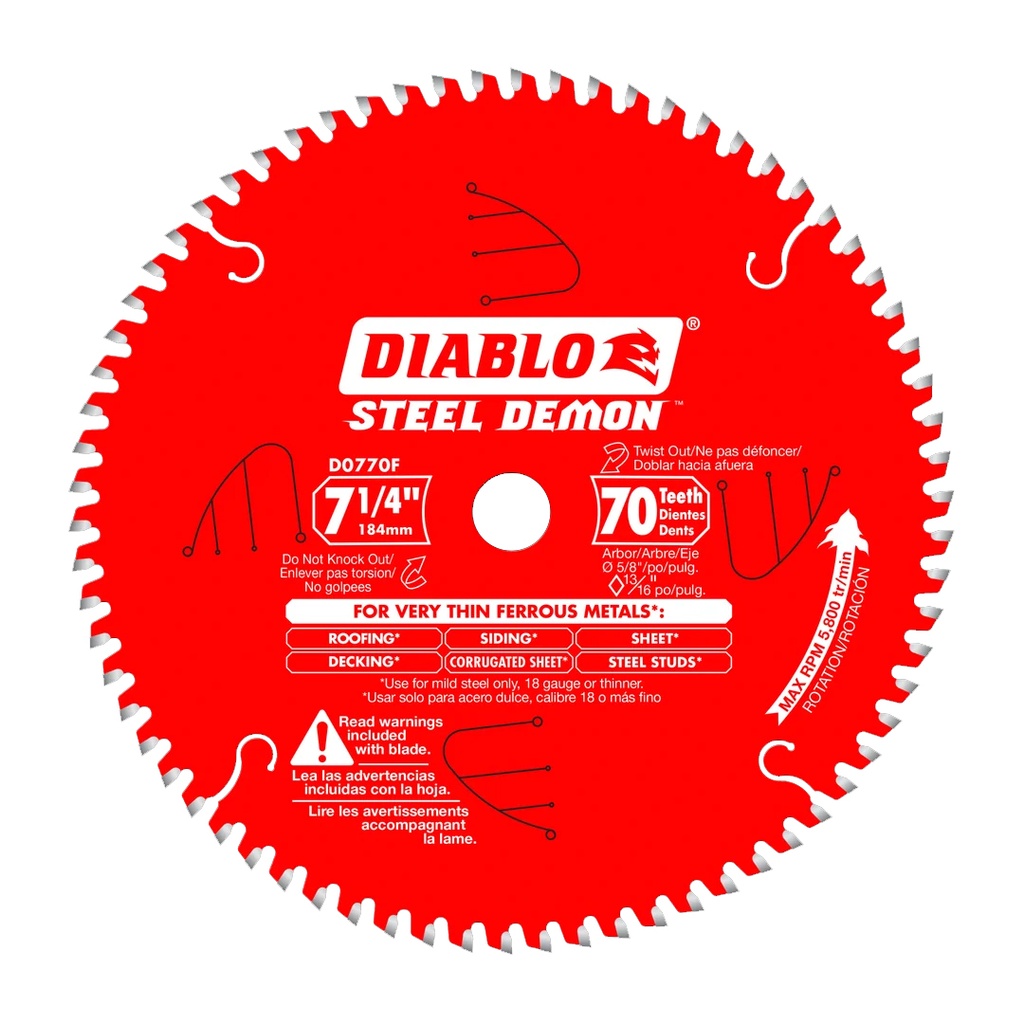 Diablo Steel Demon 7-1/4 in. D X 5/8 in. TiCo Hi-Density Carbide Circular Saw Blade 70 Teeth 1 Pk