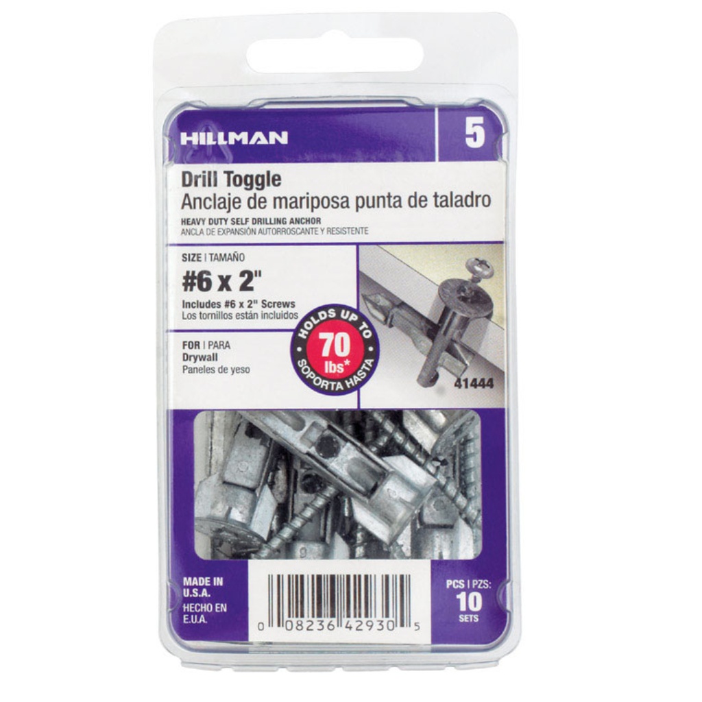 [41444] HILLMAN .138 in. D X 2-1/2 in. L Zinc Pan Head Zip Toggle Anchors 10 Pk