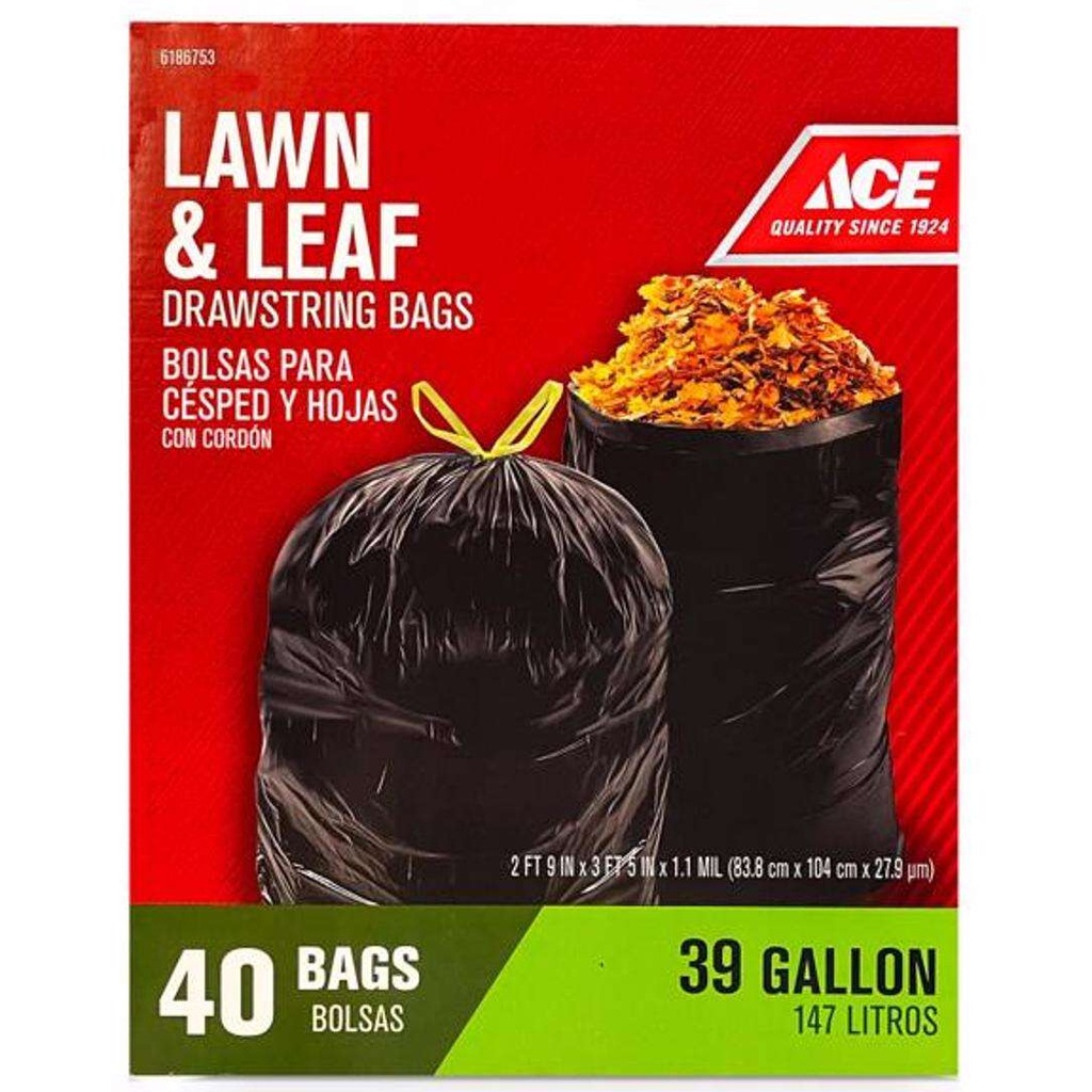 [6186753] Ace 39 Gal Lawn & Leaf Bags Drawstring 32 Pk - Total Qty: 6; Each Pack Qty: 32; Total Items Rec: 192