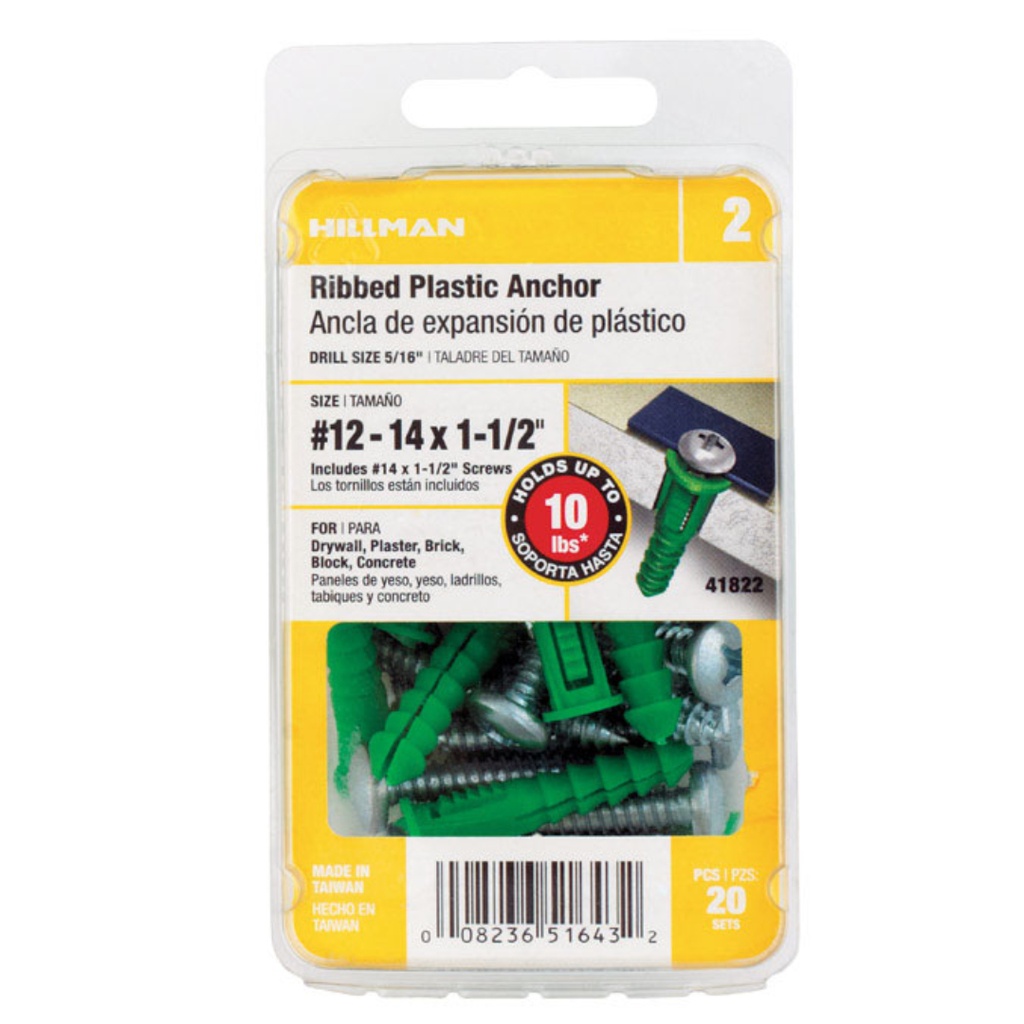Hillman 1/4 in. Dia. X 1-1/2 in. L Plastic Ribbed Head Ribbed Anchor 20 Pack