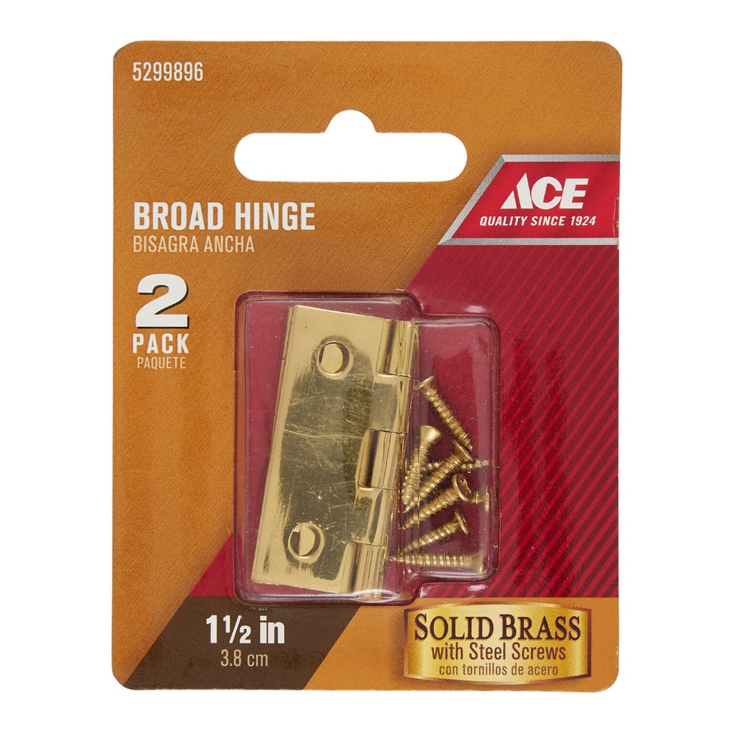 Ace 1-1/2 in. W X 1-1/4 in. L Polished Brass Brass Broad Hinge 2 Pk