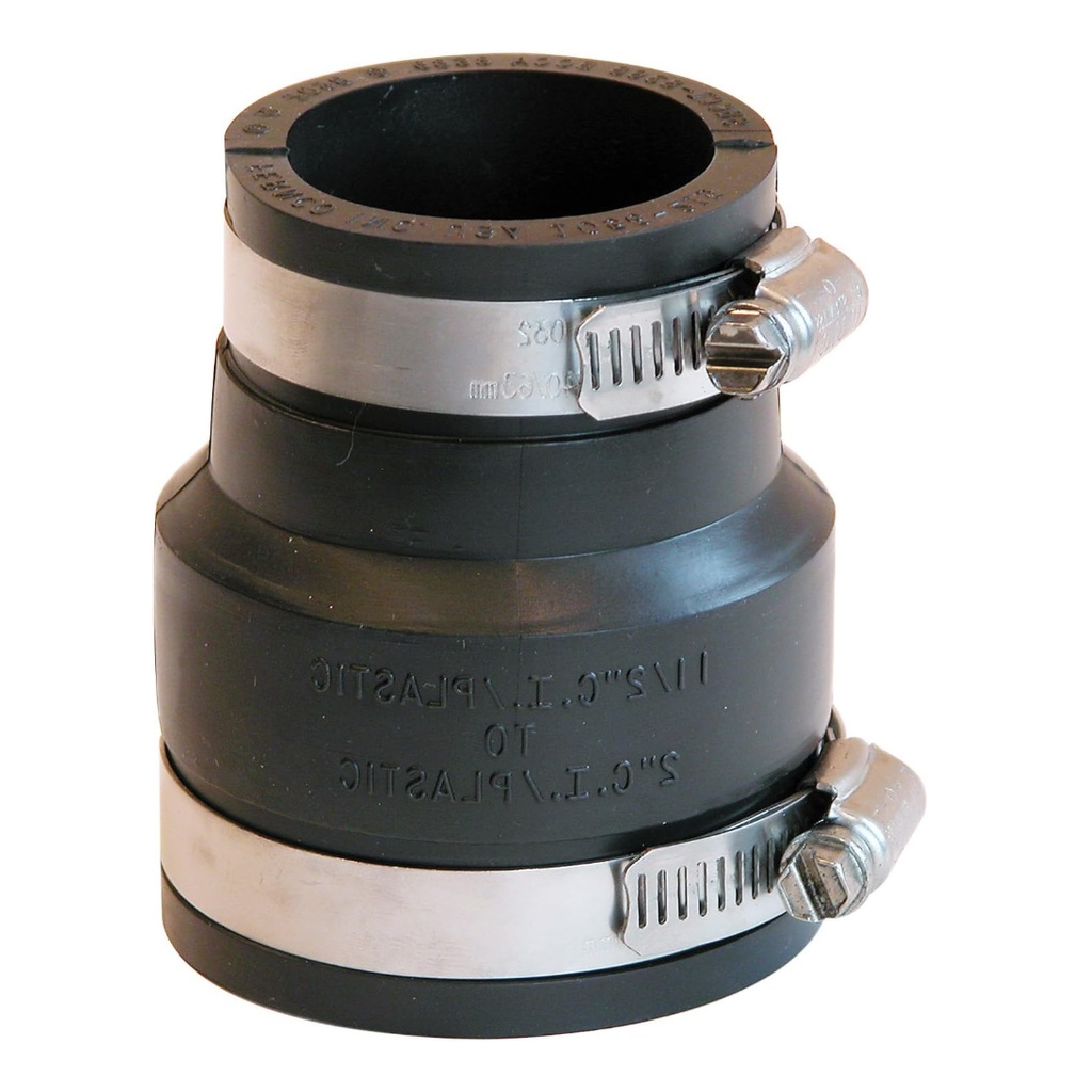 [490001253] Supply Giant 6I53 Flexible Pvc Reducing Coupling with Stainless Steel Clamps, 2 X 1-1/2 Inch, Black