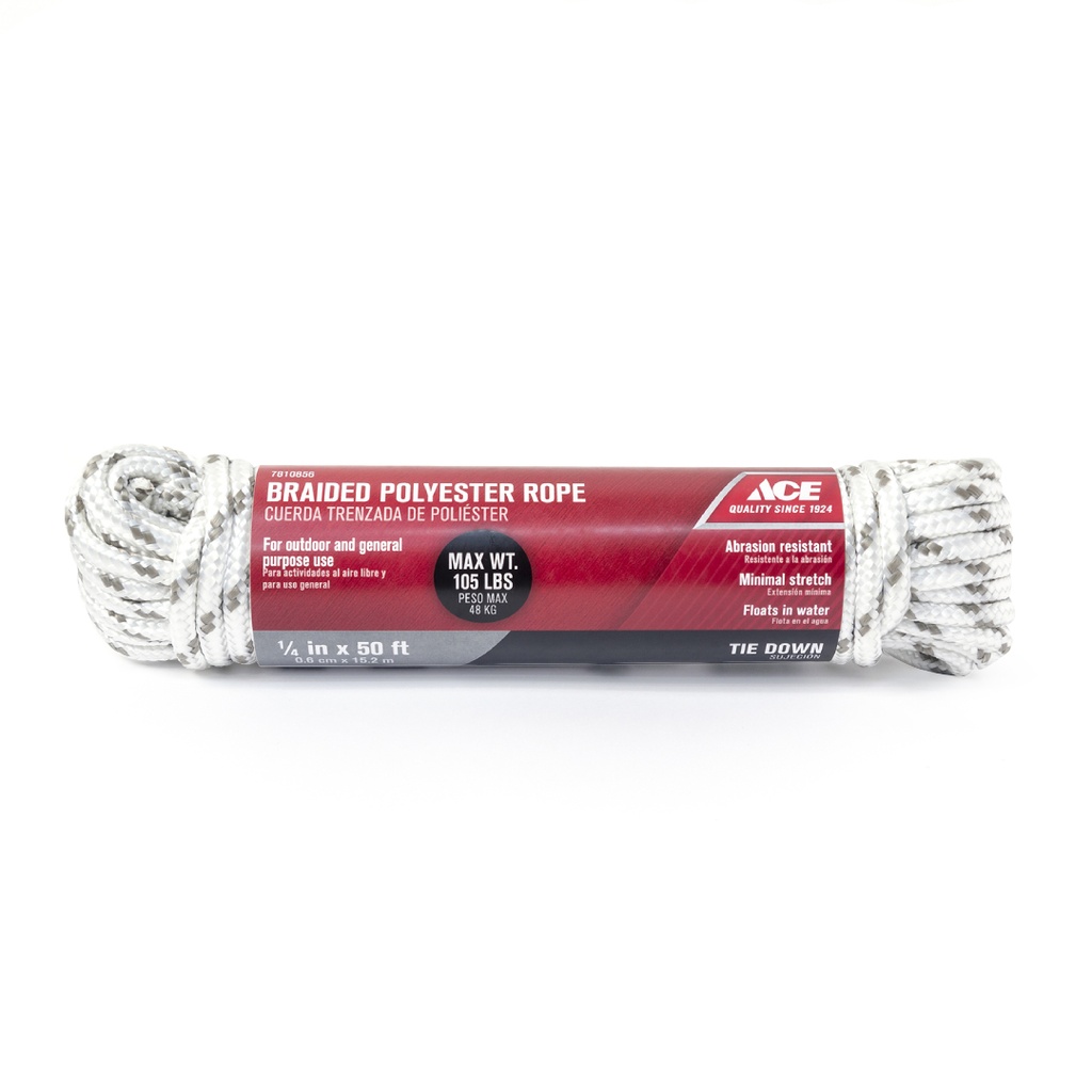 Ace 1/4 in. D X 50 in. L Gray/White Diamond Braided Poly Rope