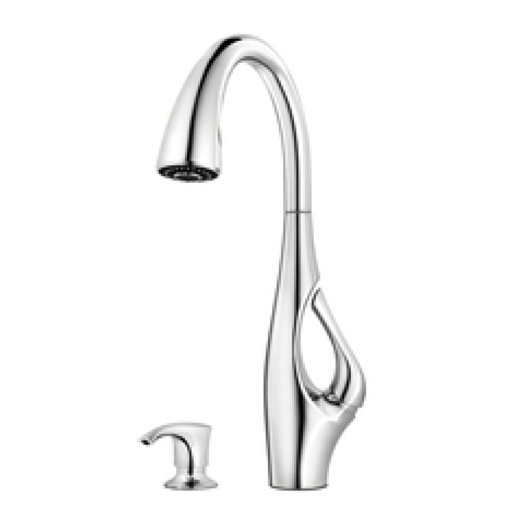 Robinet De Cuisine Rétractable En Chrome Poli Indira De Pfister À 1 Poignée Avec Distributeur De Savon F-529-7NDC - Rona