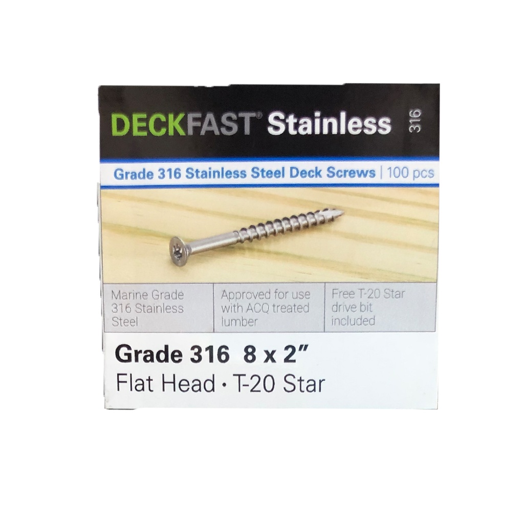 DECKFAST SS316 FLAT 8X2 TORX