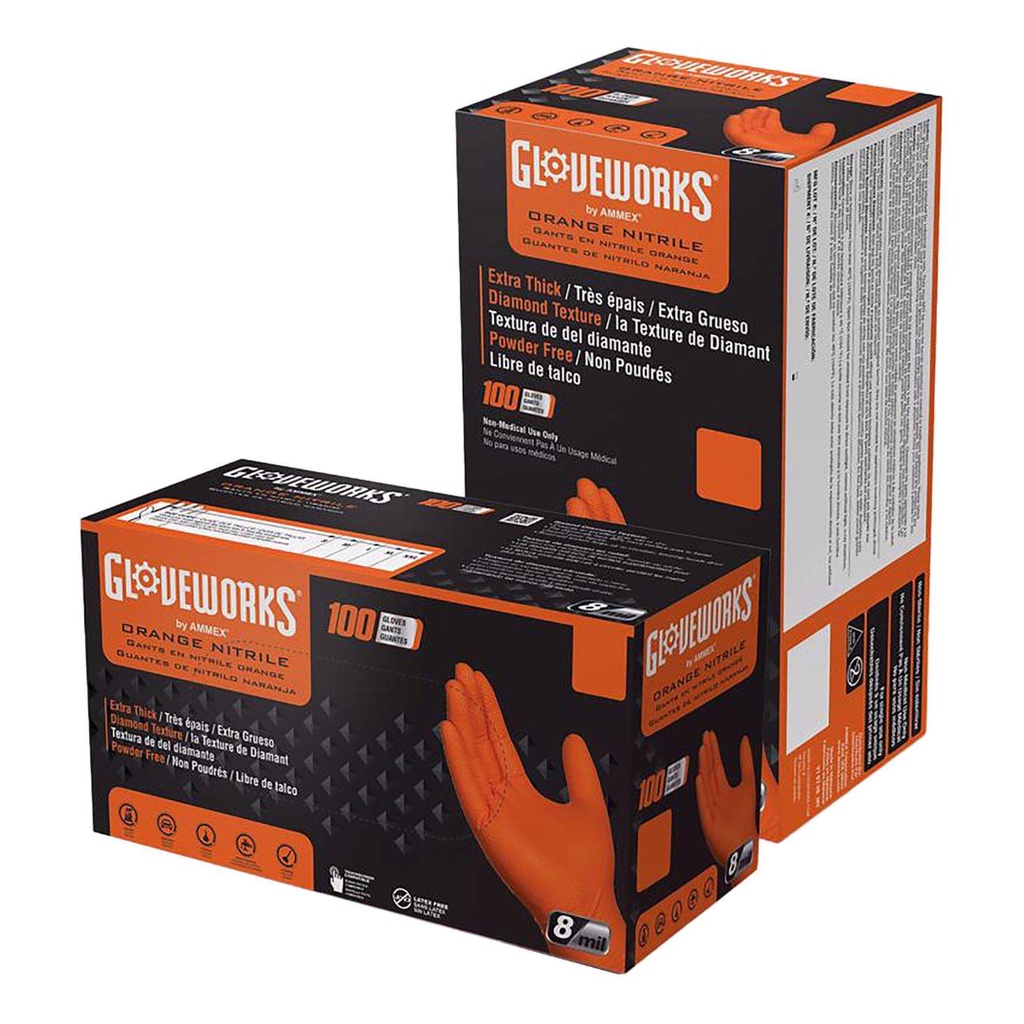 Gloveworks Nitrile Disposable Gloves Medium Orange Powder Free 100 Pk